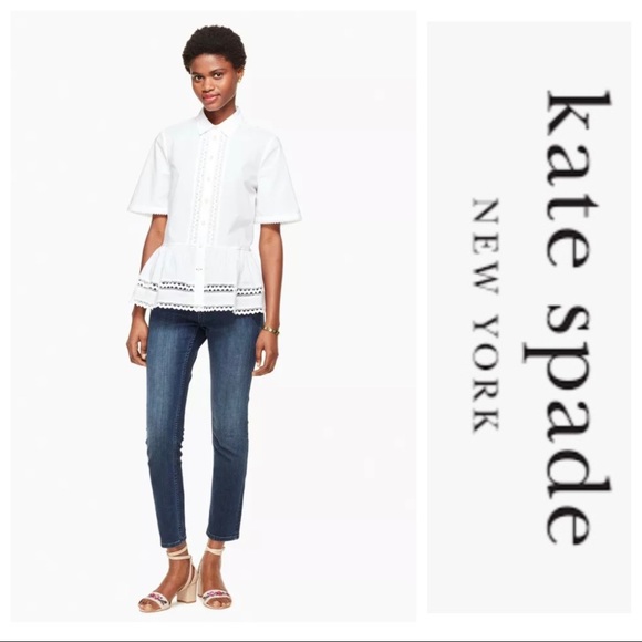 Kate Spade Peplum Lace Inset Button Down